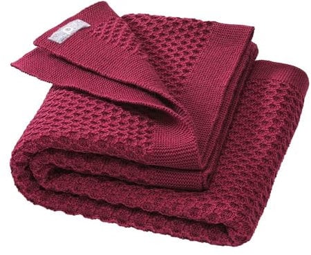 Disana WABEN-STRICKDECKE, 100% Bio-Merinowolle GOTS, IVN Best | kuschelweiche Decke mit Wabenmuster | Newborn Baby Kleinkind Kind Unisex | Made in Germany | Cassis