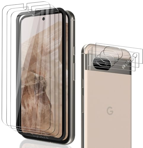 Phlleyaa Schutzfolie für Google Pixel 8A für Panzerglas Folie 3 Stück Displayschutz mit 3 Stück Kamera Schutzfolie,9H Härte Bläschenfrei Anti- Kratzer Panzer Schutz Glas für Google Pixel 8A