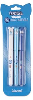 Colourbook Napoli - Set 3 Penne Gel Cancellabili Ricaricabili, Gomma a semisfera, Diametro Punta 0,7 mm
