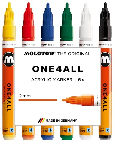 Molotow One4All 127HS Acryl Marker Basic Set 1 (2,0 mm Strichstärke, hochdeckend und permanent, schnell trocknend, nachfüllbar, für fast alle Untergründe) 6 Stück sortiert