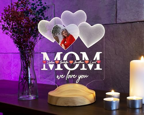 Geschenkelampe Persönliches Muttertagsgeschenk mit Fernbedienung Herz-förmiges Nachtleuchten Personalisierte Geschenke Mama Lampe Geschenkideen zum Muttertag (MOM Foto)