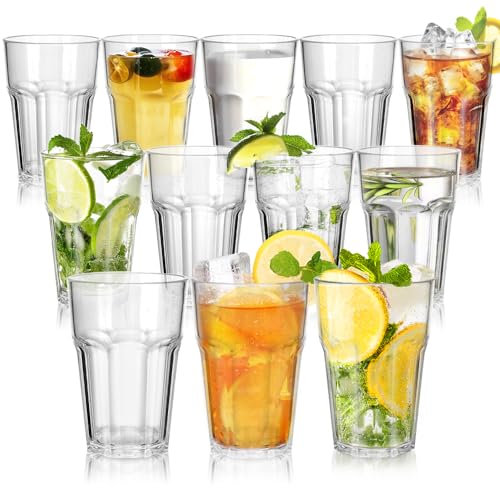 DIBALIYI Lot de 12 gobelets réutilisables en plastique de qualité supérieure - 420 ml - Verres à cocktail incassables et empilables (420 ml)