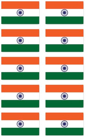 Aufkleber: 50x30 mm, 10 Stück - Flagge - Indien - IN - für Auto, Koffer, Laptop und mehr