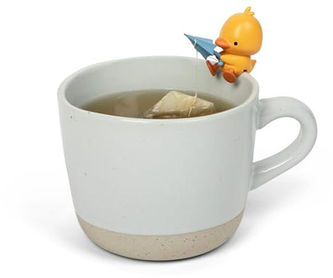 Tea Mates - Cute Fishing Duck with Umbrella, Tea Bag and String Holder, Gift Accessory for Cup and Mug