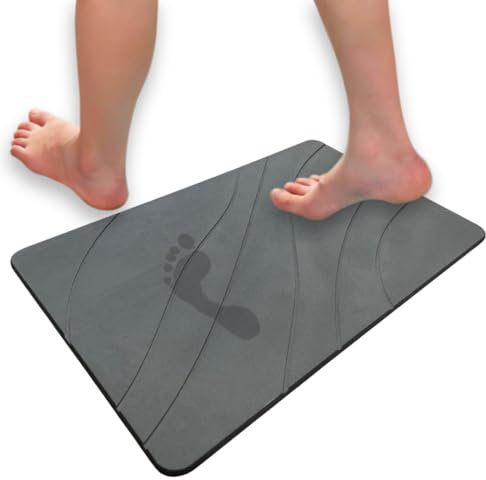 Dream Dusk Alfombra Diatomita Baño 60x40 Super Absorbente, Ecológica y de Secado Rápido, Lija y Tapete Antideslizante Incluidos, Alfombrilla Piedra Diatomita Antibacteriana, Alfombra Baño Piedra Gris