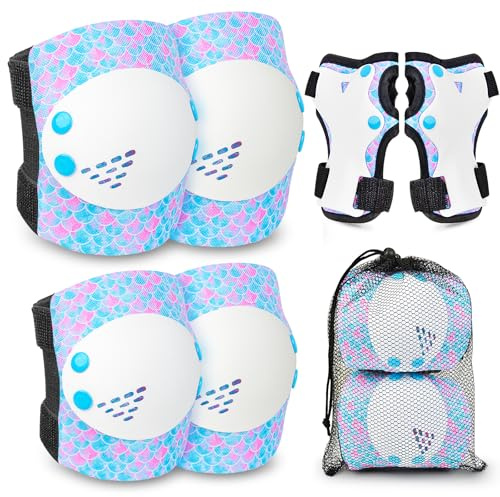 Knieschoner Kinder, Mädchen Kinder Schutzausrüstung Set Verstellbare Knieschützer, Passend für Schützer Inliner, Rollschuhe, Fahrrad, Roller