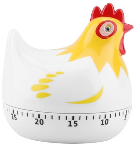 WPKD BLUEIY Küchen Timer,Eieruhren mit klingelnden Erinnerung,PP Elektronische Elemente,Huhn Form Muster Mechanische Countdown,für Kochen Backen Training (6,5 * 6,5cm,Weiß)