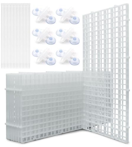 LINLAN Aquarium-Trennwandsatz für Aquarien, 8 Stück 15X30cm Kunststoffgitter mit 6 Saugnapfclips und 20 Kabelbindern, Eierkiste zur Fischisolation(Weiß)