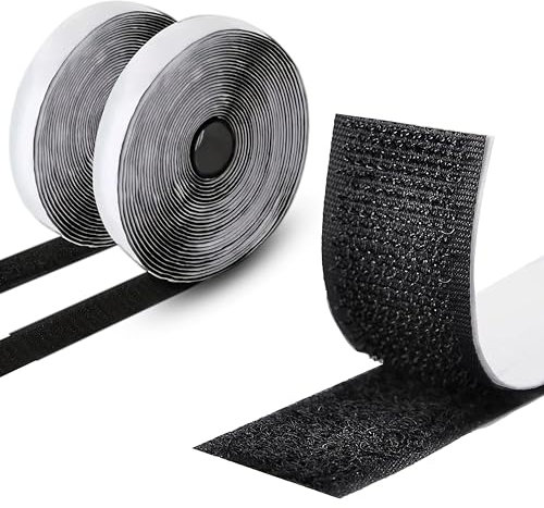 ARMIZ Hook and Loop Tape Self Adhesive, Extra Strong, 5 m Sticky Back Fastening Tape, 50 mm Wide, Double-Sided Strip Tape (Black)