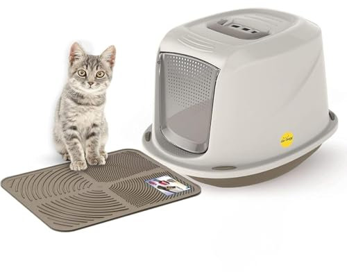 Cat Centre Katzenklo Mit Deckel Katzentoilette Mit Abdeckung Klapptür Mit Grauer Katzenstreu Matte Grau M 45 x 36 x 32 cm