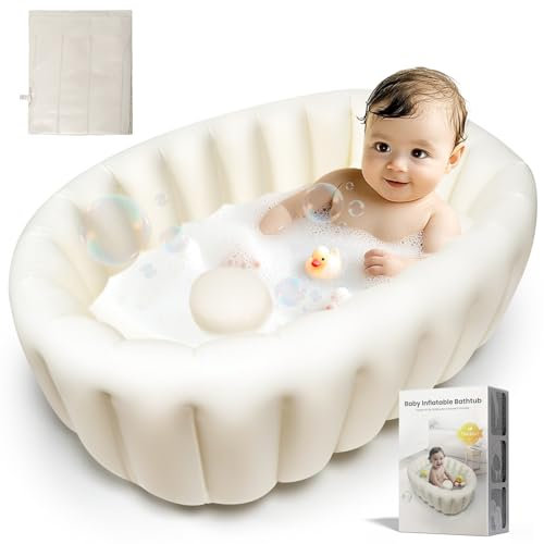 Baignoire Bebe Baignoire Gonflable pour Bébé, Baignoire Pliable Bébé Portable de Voyage pour Bébé Baignoire Enfant Sans Pompe à Air,Mini Piscine Gonflable pour Nouveau-né, Tout-petit, Enfant(blanc)