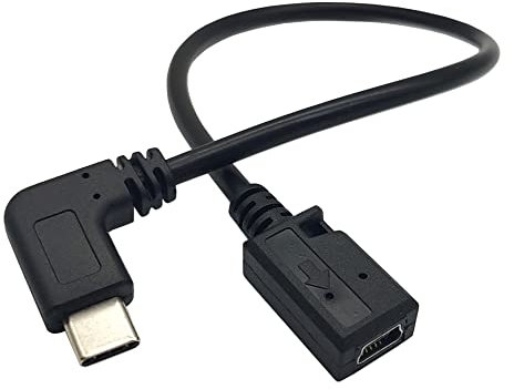 Halokny USB C to Mini Cable, 90 Degree USB Type C (USB-C) Male to Mini USB Female Adapter Converter Charging Cable 25cm/10 Inch (90° Typec Male/Mini Female)(Only for Charging)
