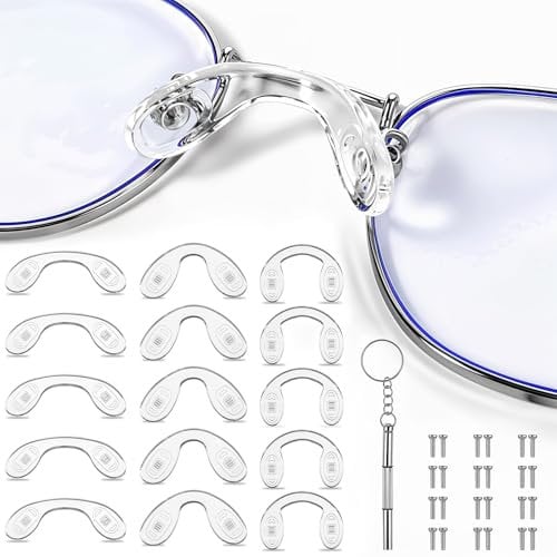 15 Pcs U Shaped Soft Silicone Glasses Nose Pads U Shape Screw-in Glasses Nose Pads 3 Different Sizes Anti-Slip Saddle Bridge Glasses Nose Pad with 30 Screws and 1 Screwdriver for Eyeglass