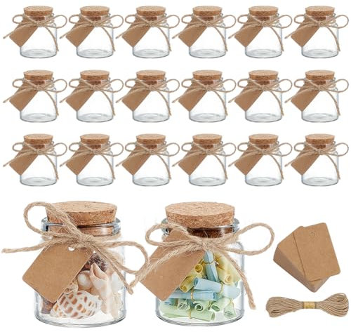 PH PandaHall 28pcs Small Glass Jars with Cork Stoppers, 50ml Mini Glass Bottles Wishing Bottle Clear Empty Bottles with Tag Label and Twine for Wedding Favors Message Party Decorations Gift Birthday