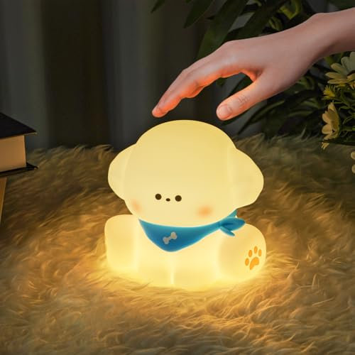 Ainiv Puppy Night Light, Cute Animal Silicone Nursery Night Lamp, Touch Control Nightlights USB Rechargeable Bedside Lamp, 3 Levels Brightness, 30 Mins Timer, Cute Room Decor, Christmas Gifts
