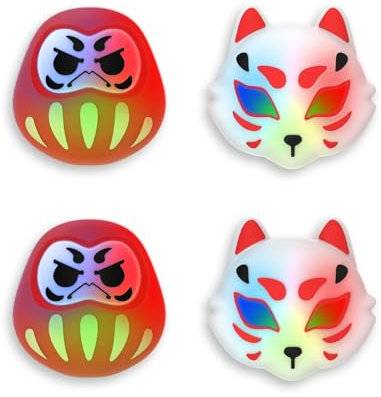 PlayVital Copri Analogici LED Illuminati per ps5/4 Joystick,Cover Levette Gommini Carini per Xbox Series/One X S,Thumb Grip Caps per Elite Series 2/Switch Pro Controller-Daruma&Kitsune
