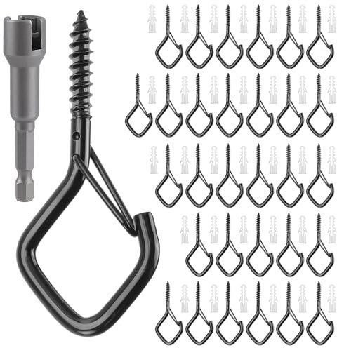 Muyohix Ganchos de Tornillo Hembrillas Cerradas, 30PCS ganchos para Colgar de Acero Inoxidable, Cancamo para Colgar Plantas, Luces, Decoraciones y Cestas Colgantes (Negro)