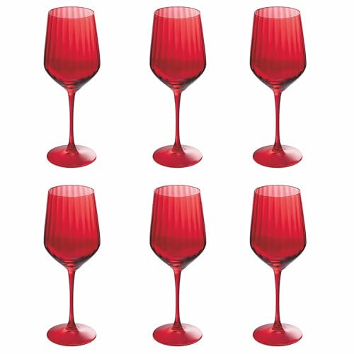 Villa d'Este Home Tivoli 1996 Set 6 calici 510 ml in vetro, lavorazione righe verticali, rosso, Optic