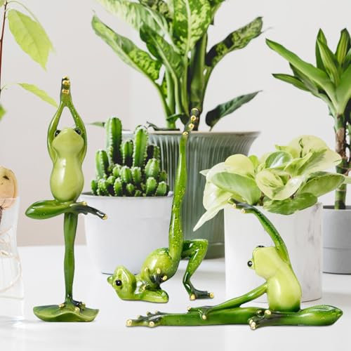 FONDUO Garten Deko Figur Frosch Deko Yoga Frösche Gartenfigur aus Harz Teich Deko Frosch Ornament Gartendeko für Draußen Frühling Sommer Dekoration Tierfigur Für Blumentopf Balkon Geschenk (A+B+C)