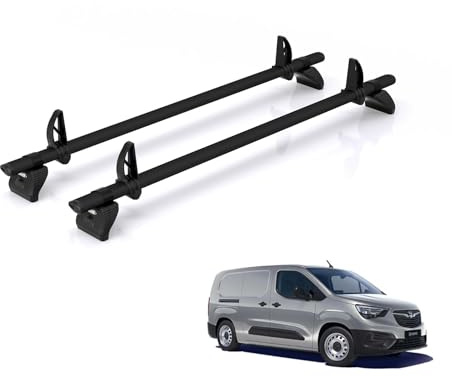 For Vauxhall Combo 2018+ Roof Rack Rhino Kammbar Black 2 Bars | Only fits L2 Wheelbase, 2x Aluminium Roof Bars [GC2BA]