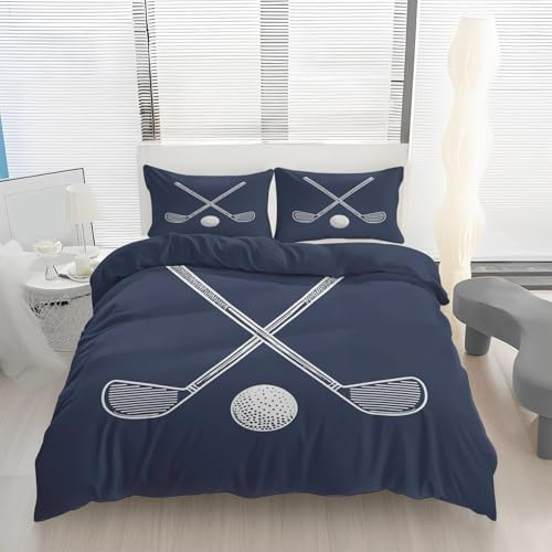 Generisch Golf Sport Thema Bettwäsche 200x220 Marineblau Mikrofaser Bettbezug + 1 Kissenbezüge 80x80 3 Teilig Bettwäsche-Sets mit Reißverschluss Weich Atmungsaktiv Wendebettwäsche G1a110