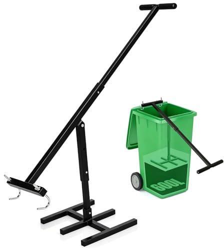 Bin Compactor for Wheelie Bins, 240L Manual Wheelie Bin Compactor, 75% Volume Reduction Rubbish Press with Adjustable Height & Reversible Hooks, Space-Saving for Household Garden Recycling, Black