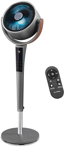 KLAMER 3D Standventilator leise mit Fernbedienung, 4 Windmodi & Schlafmodus | Design Ventilator mit 15 Geschwindigkeitsstufen, 3D Oszillation 120°, 12h Timer, LED Beleuchtung, Kindersicherung