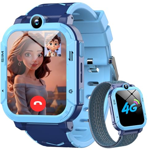 Blackview Smartwatch per Bambini Smartwatch GPS+LBS+Wi-Fi Tracciatrice, SOS, 4G Chiamate, Chat vocale, Videochiamata, SMS, Gioco, Fotocamera, Calcolatrice, Contapassi, Sveglia per Regalo Bambini