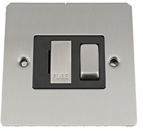 Fused Switch - Satin Matt Chrome Flat - Black Insert Metal Rocker Switch - 13 Amp Switched Fused Spur Unit