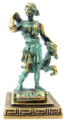 IconsGr Antike griechische Zamak-Miniatur-Statue von Diana (1558) in Grün/Gold-Oxidation