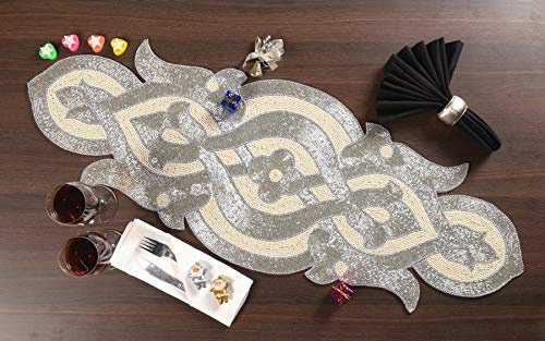 Light & Pro Glitz Farmhouse Beaded Table Runner, Arch Design - 13x36 Inch (31x91 Cms), Silver Ivory
