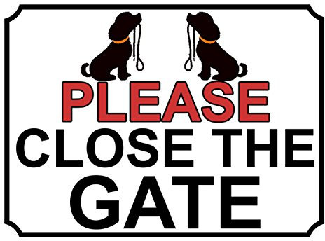 Shawprint PLEASE CLOSE THE GATE METAL SIGN DOG THEME (Red/Black/White, 8 x 6)