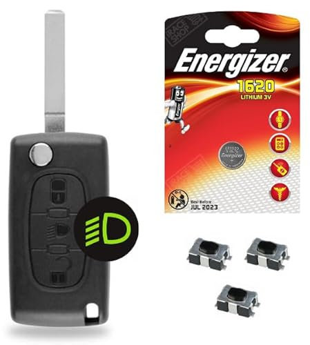 Boitier de Clé Voiture Plip Télécommande Peugeot 207 • 307 • 407 • 308 • 607 • Partner • Expert • Bipper ✚ 3 Switch ✚ 1 Pile CR1620 Energizer - Kit iRace Keys®