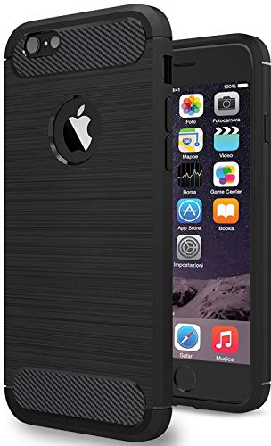 NEW'C Hülle Kompatibel mit iPhone 6 Plus / 6s Plus (5,5 Zoll) in Schwarz mit Aufprallschutz und Kohlefasereffekt (Silikon Gel TPU, Flexibel) Handyhülle