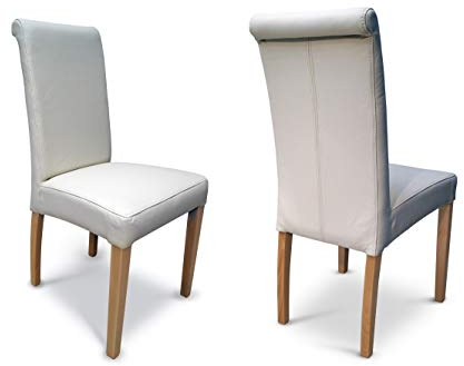 Quattro Meble Stühle Arthur aus italienischem cremeweiße Farbe Echtleder Lederstühle Echt Leder Herms Bianco-Jasmin White Esszimmerstuhl Lehnstuhl Rindsleder Volleder Esszimmerstühle Eszimmer Stuhl
