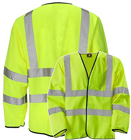 Yellow Long Sleeve Vest Hi Vis Viz Reflective Safety Vest Waistcoat, Conforms to EN20471 Class 3, High Visibility, By Brook Hi Vis, Medium
