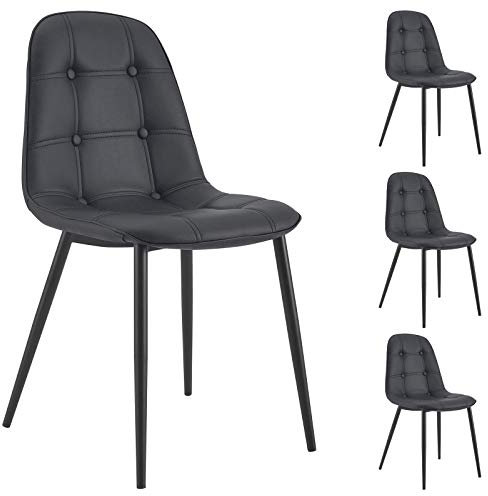 IDIMEX Lot de 4 chaises Alvaro pour Salle à Manger ou Cuisine avec 4 Pieds en métal Noir et Assise capitonnée, revêtement synthétique Noir