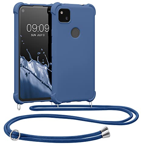 kwmobile Necklace Case kompatibel mit Google Pixel 4a Hülle - Cover mit Kordel zum Umhängen - Silikon Schutzhülle Dunkelblau