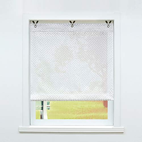SCHOAL Raffrollo ohne Bohren Raffgardinen Ausbrenner Gardinen Transparent Ösenrollo Weiß Vorhänge mit Ösen 1 Stück BxH 80x130 cm Muster #3