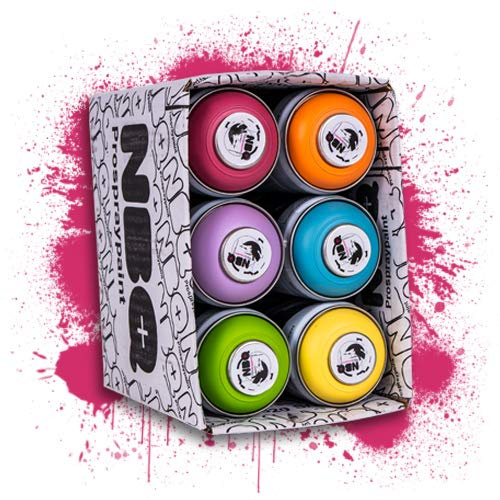 NBQ Packs Spray Paint Matte Finish Street Art Resistance Décoration DYV Graffiti Faible Pression (Basics Mix, 6)