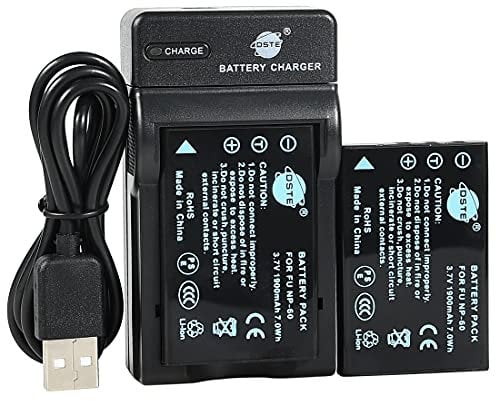 DSTE NP-60 Camera Battery (2-pack) and Charger Compatible with Fuji FinePix 50i 601 F401 Zoom F410 Zoom F601 Zoom M603 Zoom