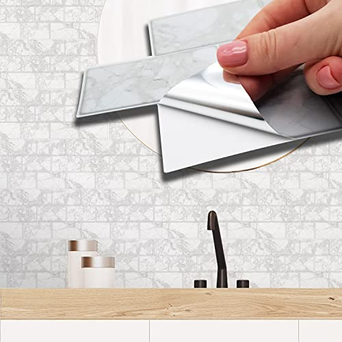 WALPLUS 28.5x14cm @ 12 Units White Marble Metro Flat Tile Sticker Backsplash Tile Paint Stick on Tiles Peel and Stick Self Adhesive Wall Tiles Stickers for Kitchen Bathroom Tile Transfer WT1705