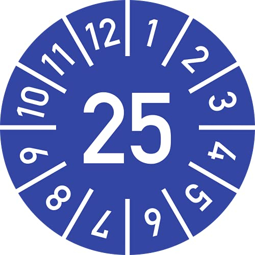 Prüfplakette Jahr 25 mit Monaten, blau, Folie, Ø 10 mm, 10 Stück/Bogen