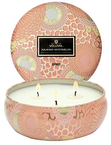 Voluspa Kalahari Wassermelonen-Kerze | 3 Dochte | 340 ml | exotisch, geblümt | Wassermelone-Limette-Basilikum Duft