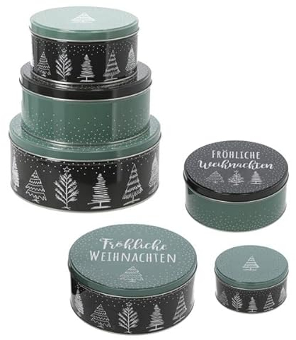 Brandsseller 3er Set Plätzchendosen aus Metall – stapelbare, runde Keksdosen mit Deckel - lebensmittelechte Aufbewahrungsdosen für Gebäck, Kekse & Weihnachtsplätzchen – Weihnachten