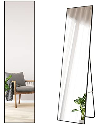 S'AFIELINA Standspiegel Ganzkörperspiegel mit Schwarz Metallrahmen 160x40cm Rahmen HD großer Standspiegel für Ankleidezimmer, Wohnzimmer, Schlafzimmer (Schwarz)