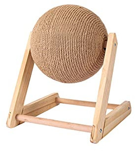 ornithologist Cat Scratch Ball Natural Sisal Board Cat Scratching Ball Cat Ball Toys, Solid Wooden Cat Scratcher Stable Wooden Base & Sisal Rope Rolling Ball, for Cats Climbing Grinding Claws