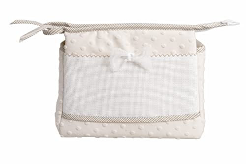 FILET - Trousse de Voyage avec Fermeture Éclair, Pochette de Voyage avec Poche en Toile Aida à Broder, Organisateur de Produits Beauté, 100% Made in Italy, Dimensions 24 x 20 x 10 cm, Beige et Blanc