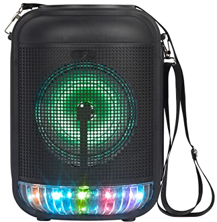 Intempo EE6648BLKSTKEU7 Karaoke Machine - Party Speaker With Wired Microphone, Rechargeable With Micro USB Cable, Wireless Bluetooth Up To 25m, LED Colour Changing Lights, Portable Carry Strap, 50W