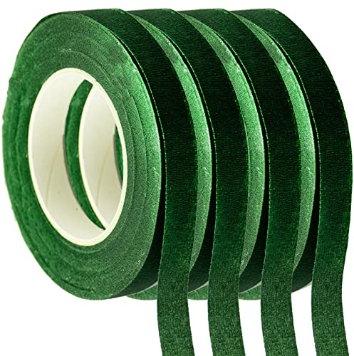 SZCXDKJ 4 Stück Kreppband, Grün Floristenband Selbstklebend Floristenkrepp Set Blumenband Floristik Draht Klebeband Blumen Wickelband Floral Wire Tape für Bouquet Blumensträuße DIY Kunsthandwerk